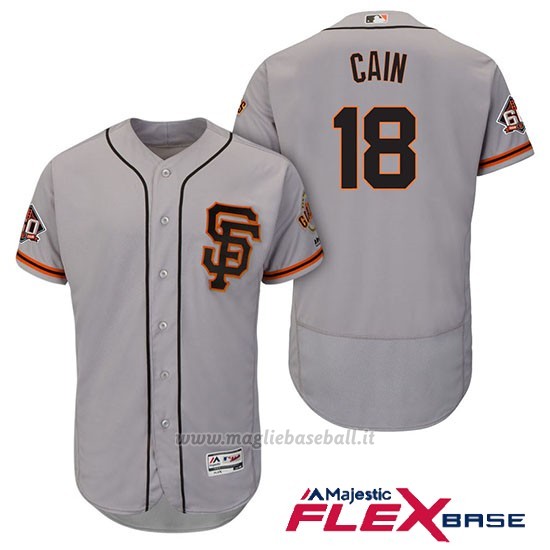Maglia Baseball Uomo San Francisco Giants Matt Cain Grigio Alterner 60th Season Flex Base